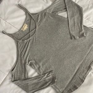 Open shoulder, spaghetti strap long sleeve shirt